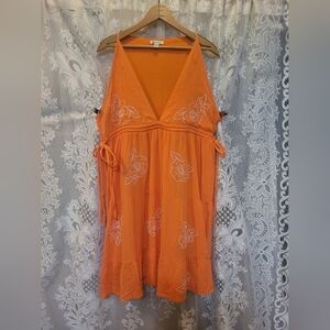 Versona Womens Size L Orange & White Floral Embroidered Sun Dress